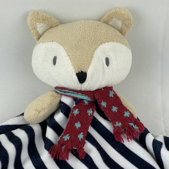 Levtex Baby Navy Blue Striped Fox Plush Lovey 14" Security Blanket Red Scarf HTF - Picture 2 of 6